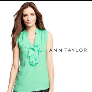 Ann Taylor Sleeveless Ruffle Top XSP Mint Green